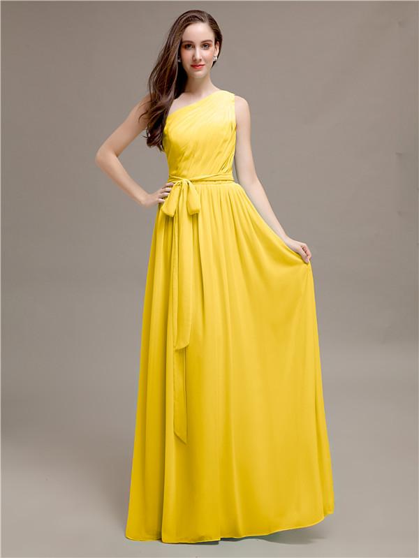 A-line One-shoulder Bridesmaid Dresses With Belt