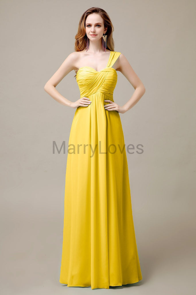 One Shoulder Chiffon Long Bridesmaid Dresses