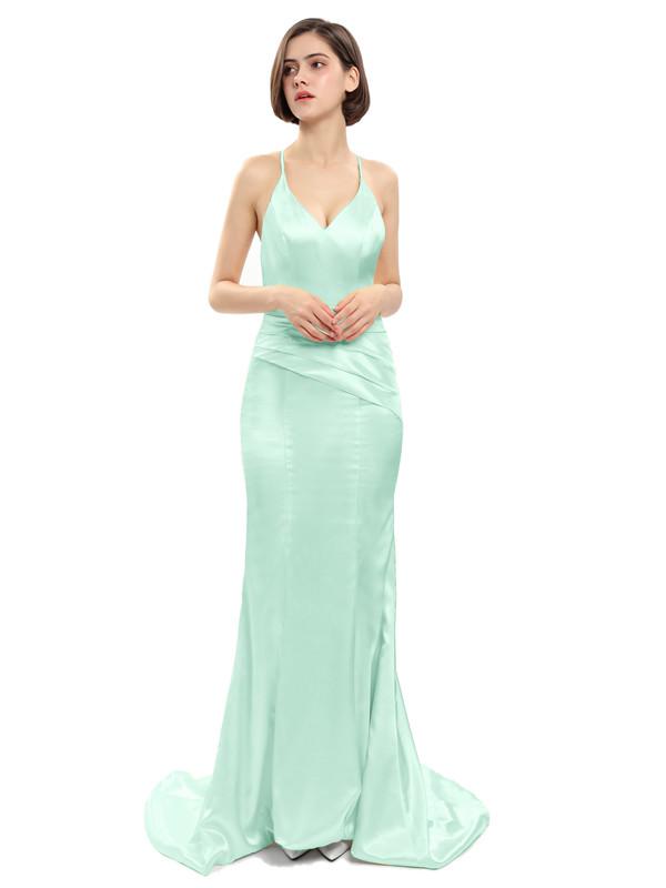 Spaghetti Straps V-neck Backless Bridesmaid Dresses