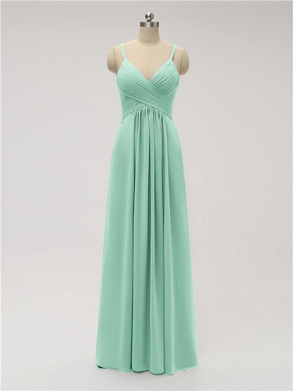 Spaghetti Strap Chiffon Floor Length Bridesmaid Dresses