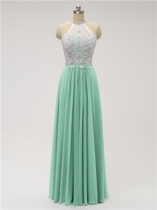 Halter Chiffon Floor Length Bridesmaid Dresses