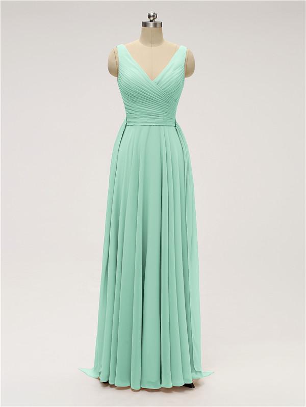 V Neck Chiffon Floor Length Bridesmaid Dresses