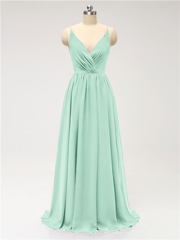 V Neck Chiffon Floor Length Bridesmaid Dresses