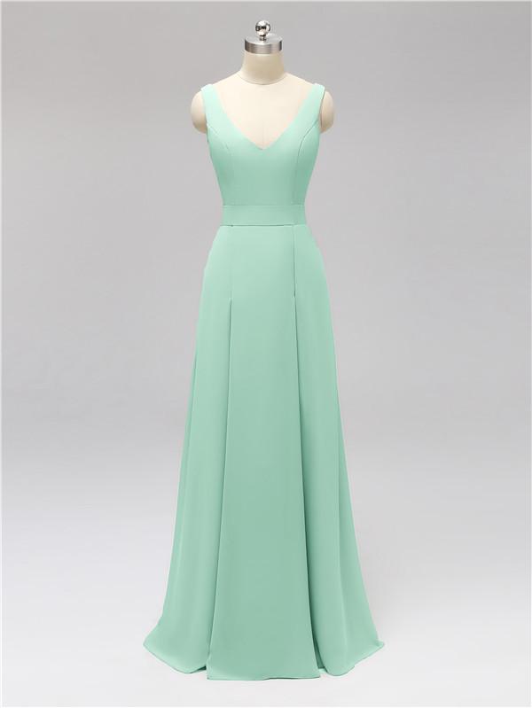 V Neck Floor Length Bridesmaid Dresses