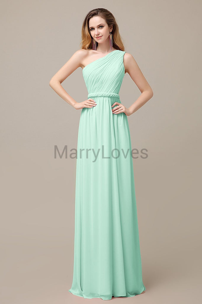 One Shoulder Chiffon Floor Length Bridesmaid Dresses