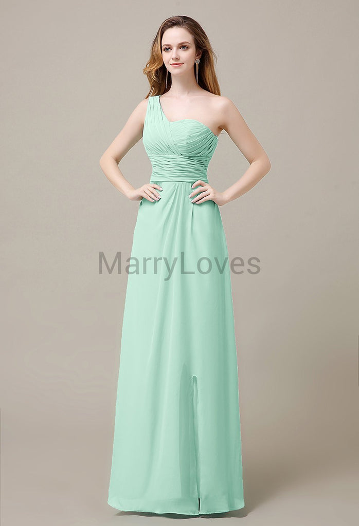 One Shoulder Chiffon Long Bridesmaid Dresses