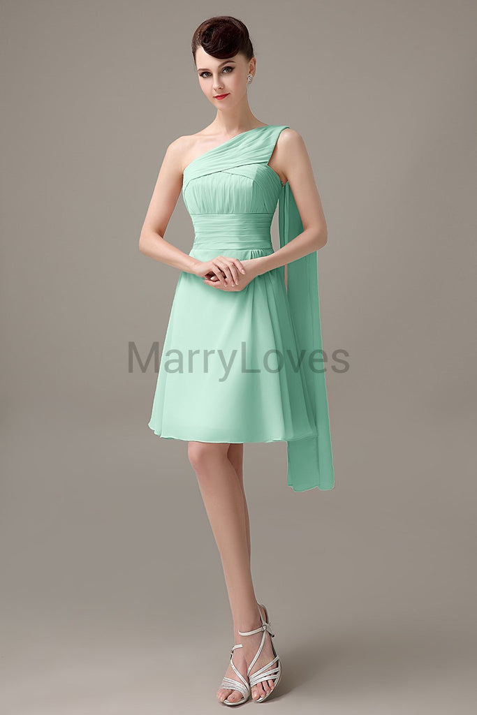 One Shoulder Pleats Bridesmaid Dresses