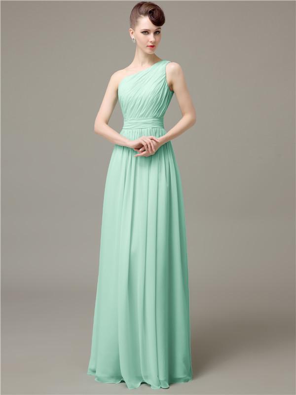 One Shoulder Pleats Chiffon Bridesmaid Dresses