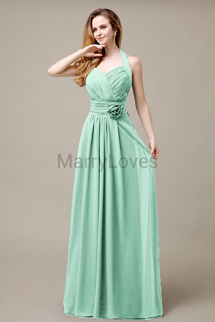 Halter A-line Pleats Chiffon Bridemaid Dresses