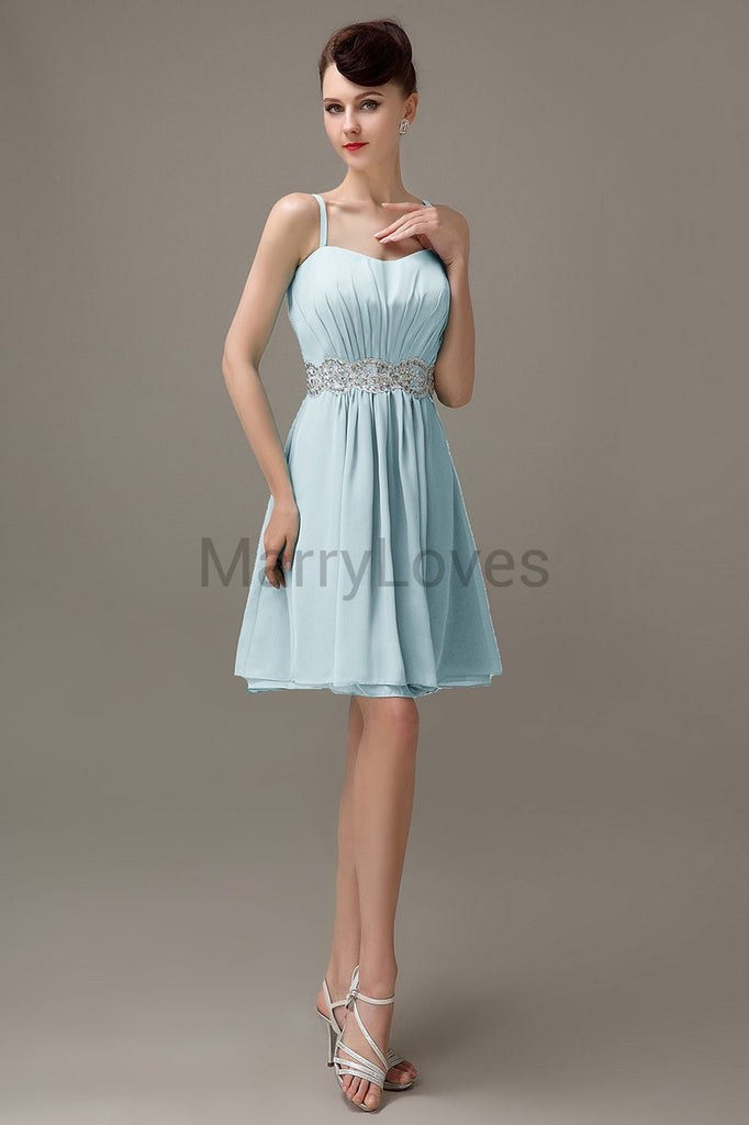 Spaghetti Strap Chiffon Short Bridesmaid Dresses