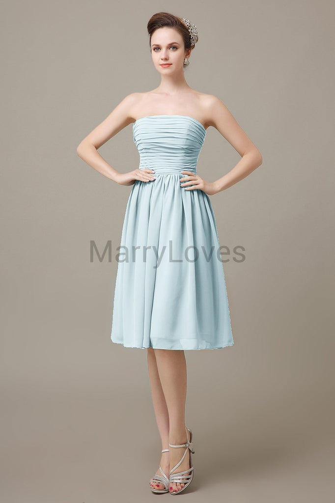 Strapless Pleats Short Bridesmaid Dresses