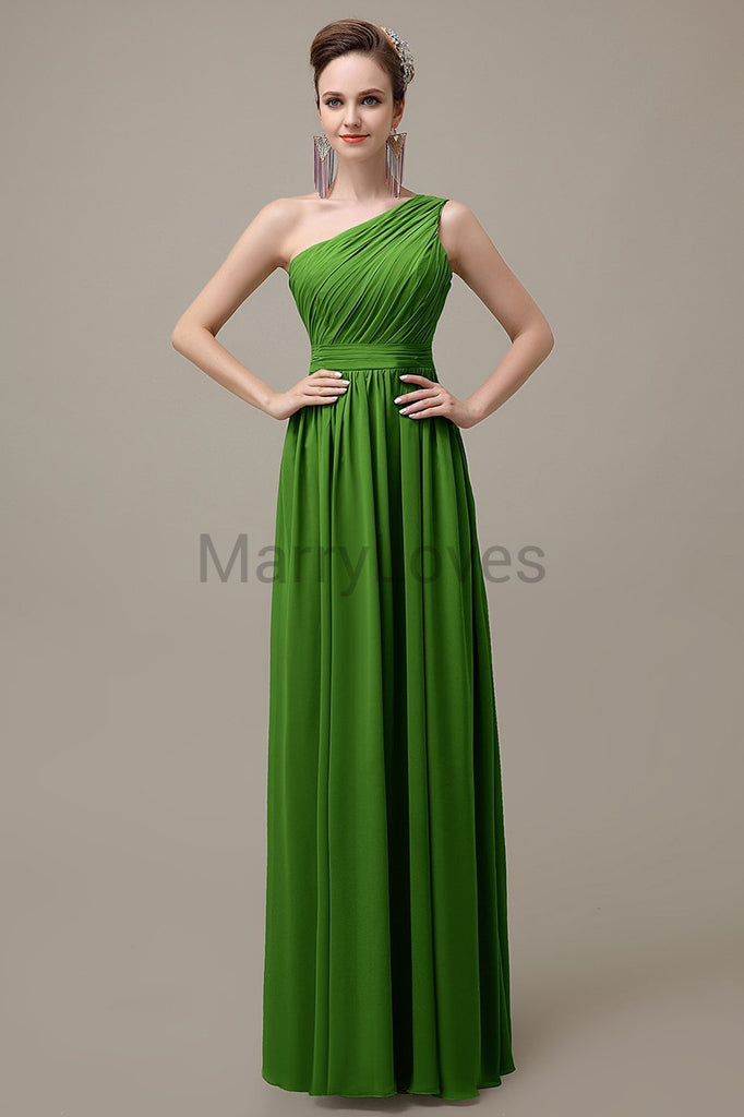 One Shoulder Chiffon Floor Length Bridesmaid Dresses