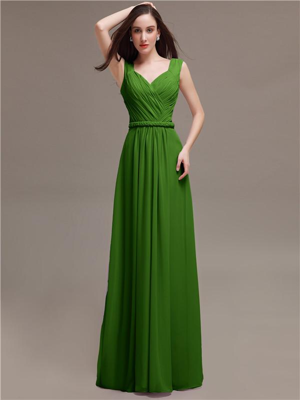 Straps Pleats Chiffon Bridesmaid Dresses