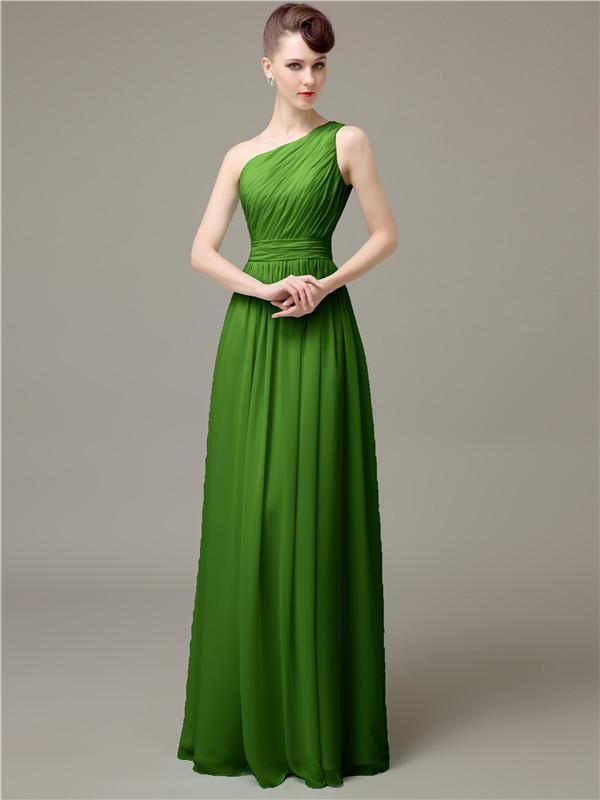 One Shoulder Pleats Chiffon Bridesmaid Dresses