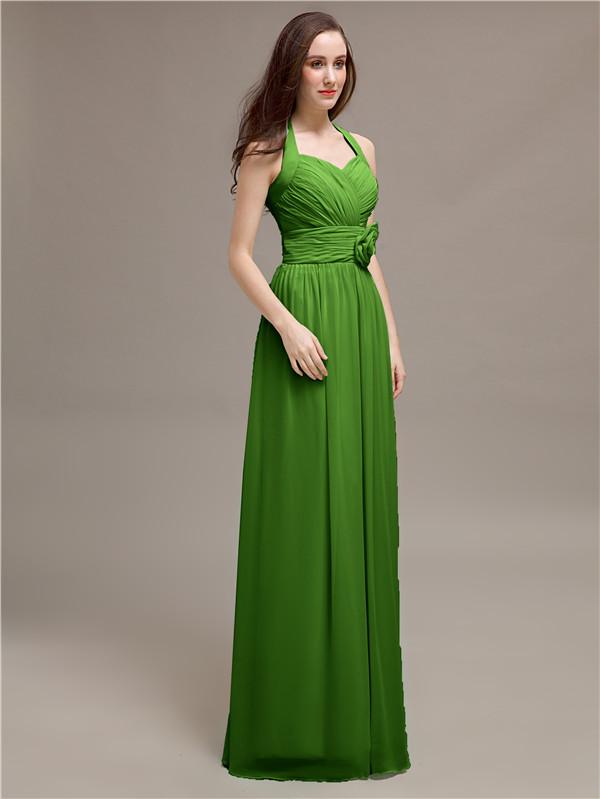 A-line Halter Appliques Chiffon Bridesmaid Dresses