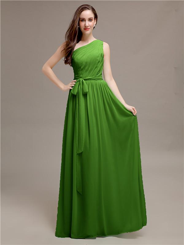 A-line One-shoulder Bridesmaid Dresses With Belt