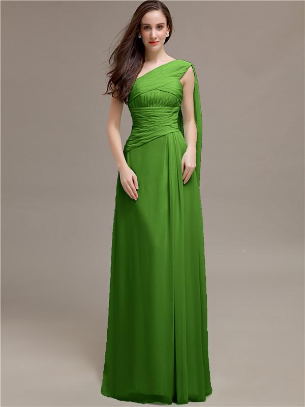 One-shoulder Floor-length Pleats Bridesmaid Dresses