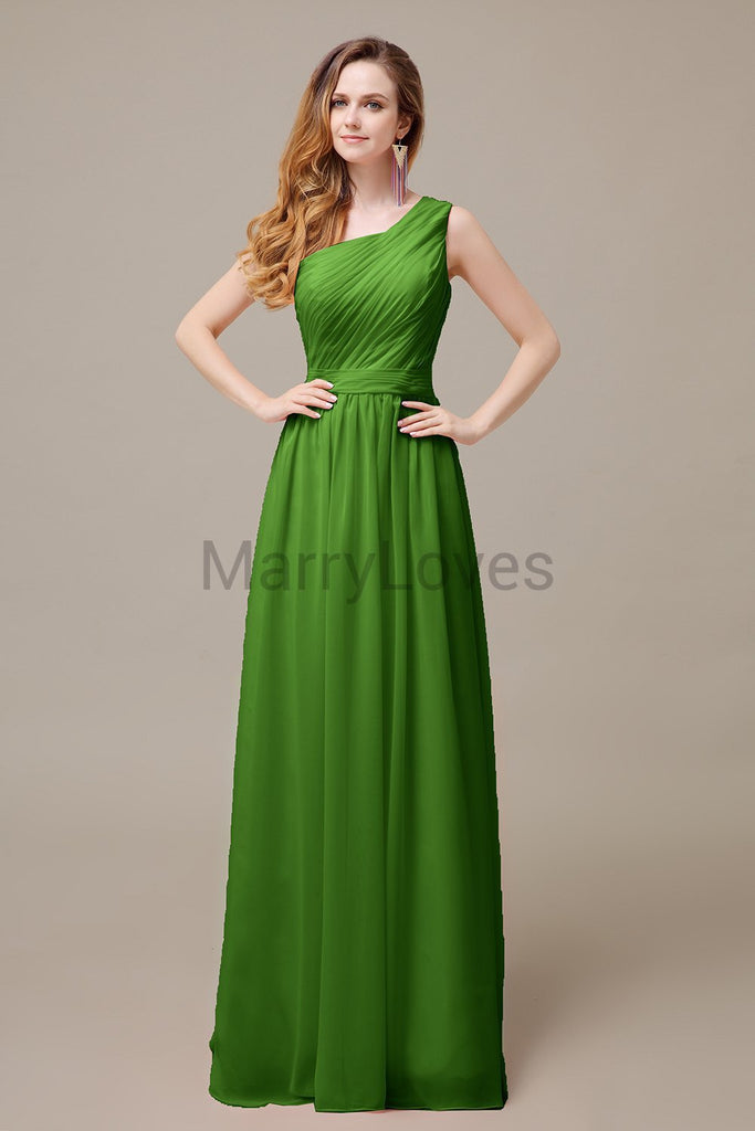 One Shoulder Pleats Floor Length Bridesmaid Dresses