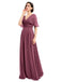 V-neck Short Sleeves Chiffon Bridesmaid Dresses