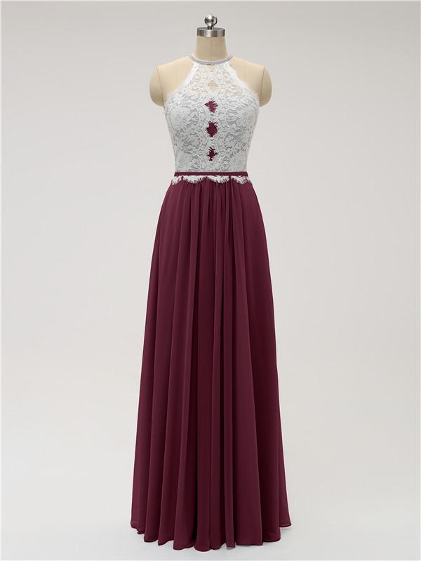 Halter Chiffon Floor Length Bridesmaid Dresses