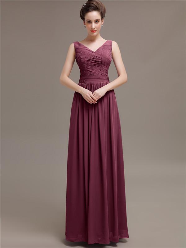 V-Neck Pleats Chiffon Bridesmaid Dresses