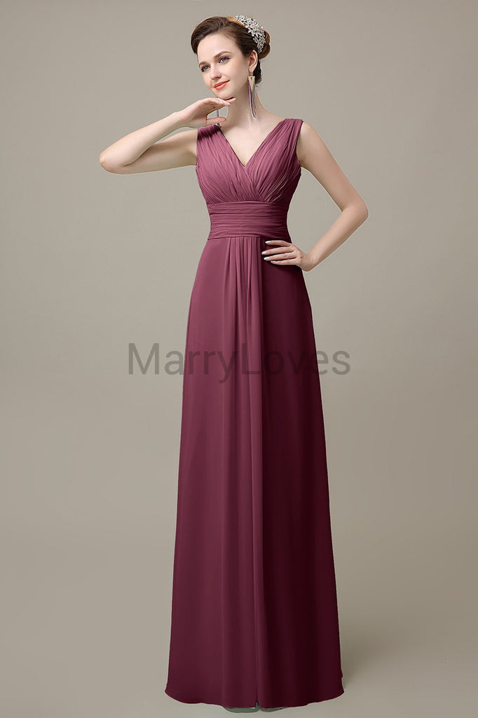 V-Neck Sleeveless Chiffon Bridesmaid Dresses