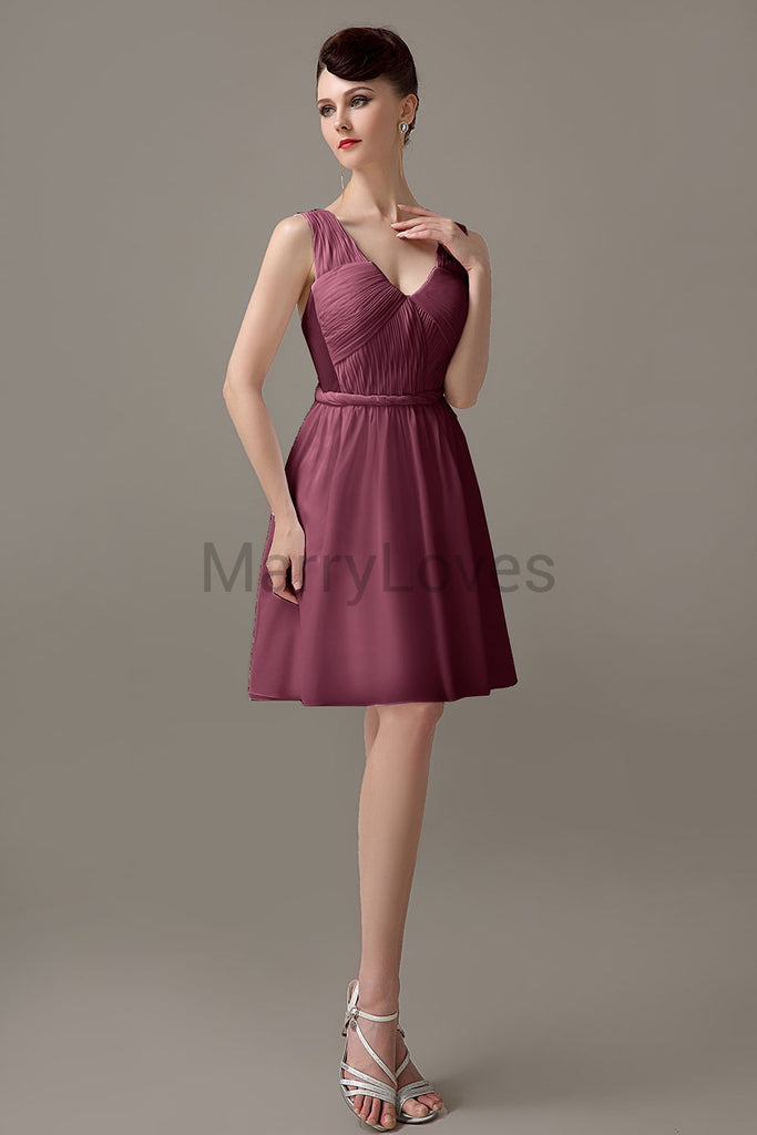 V-neck Chiffon Short Bridesmaid Dresses