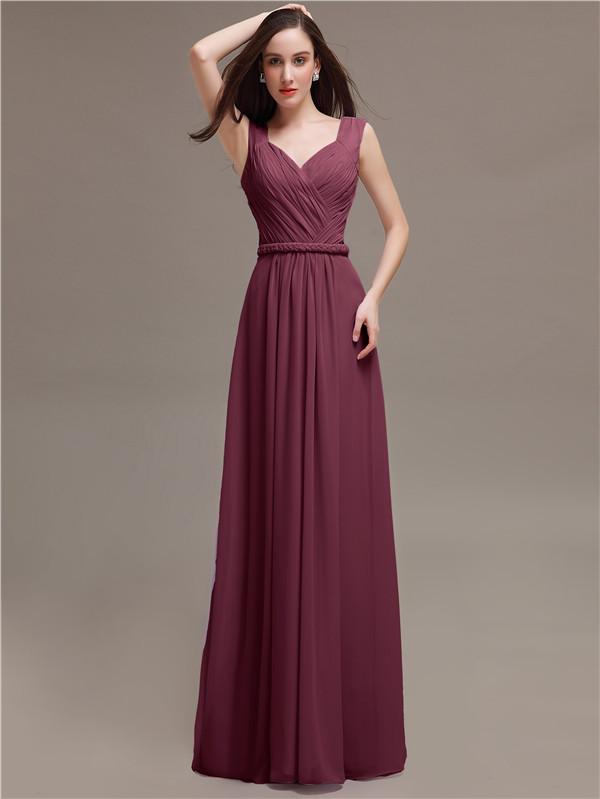 Straps Pleats Chiffon Bridesmaid Dresses