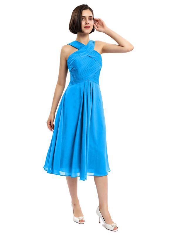 Criss-cross Halter Tea-length Bridesmaid Dresses