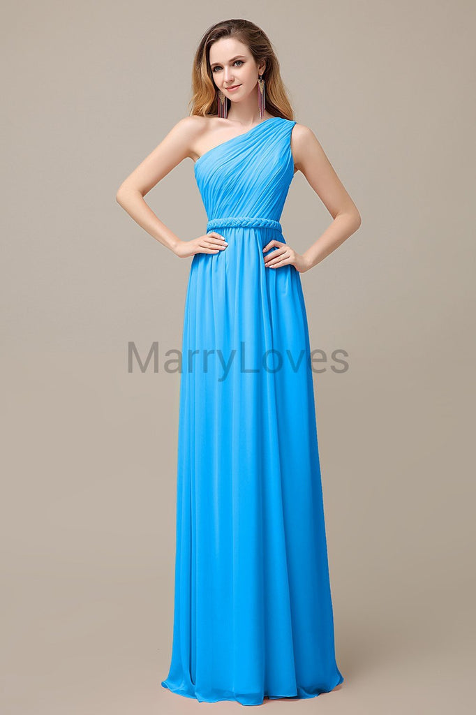 One Shoulder Chiffon Floor Length Bridesmaid Dresses