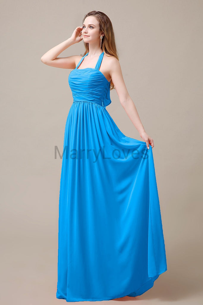 Halter Chiffon Birdesmaid Dresses with Bow Straps