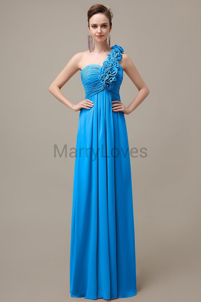 One Shoulder Chiffon Floor Length Bridesmaid Dresses