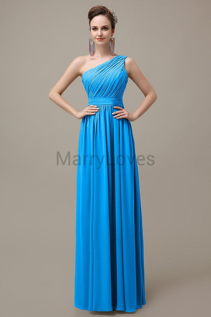 One Shoulder Chiffon Floor Length Bridesmaid Dresses