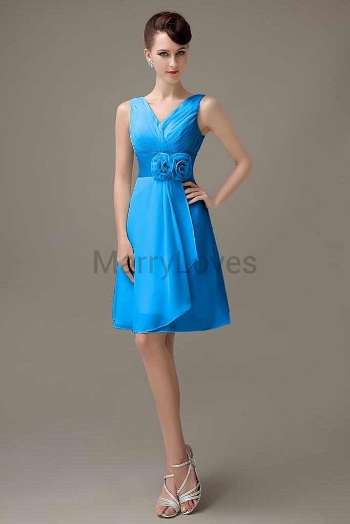 V-Neck Flowers Chiffon Bridesmaid Dresses