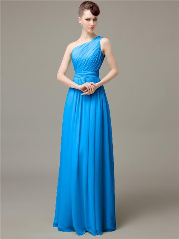 One Shoulder Pleats Chiffon Bridesmaid Dresses