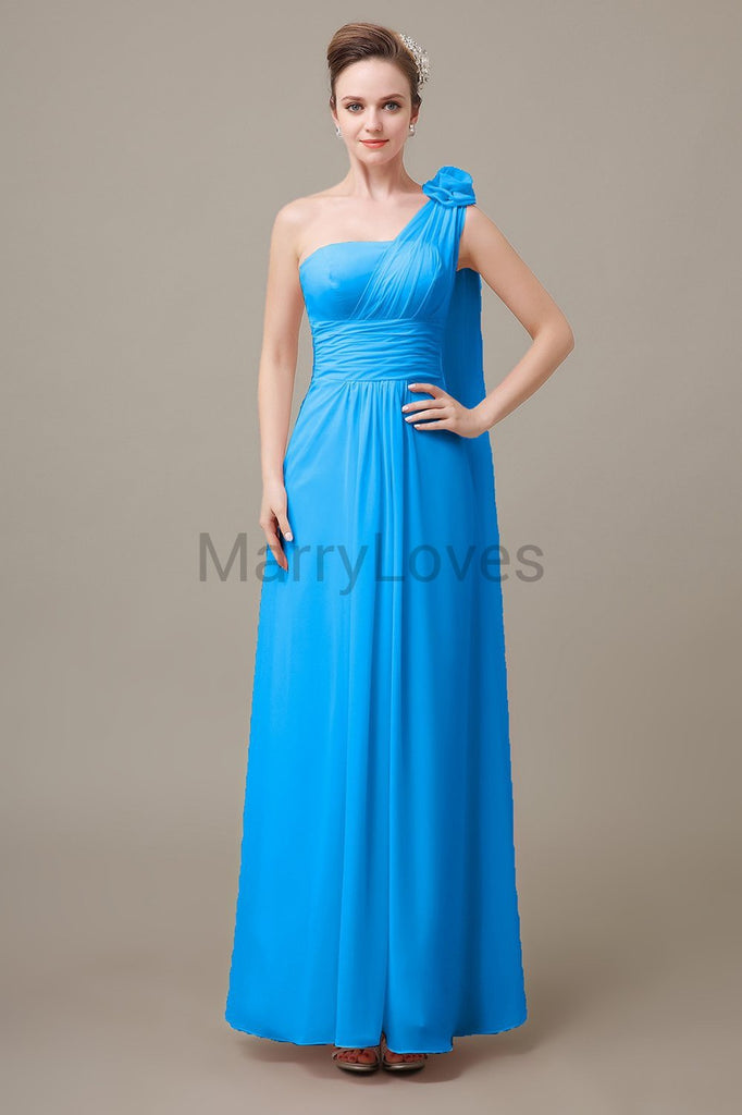 One Shoulder Long Chiffon Bridesmaid Dresses