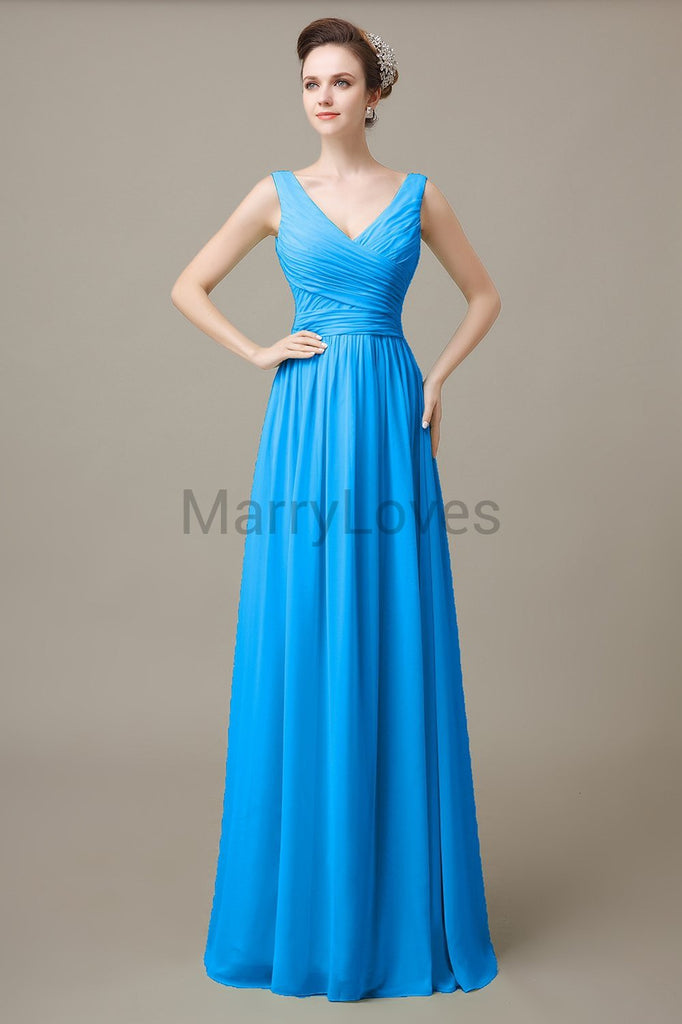 V-Neck Long Chiffon Bridesmaid Dresses