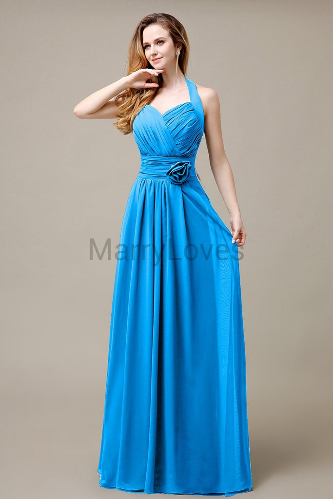 Halter A-line Pleats Chiffon Bridemaid Dresses