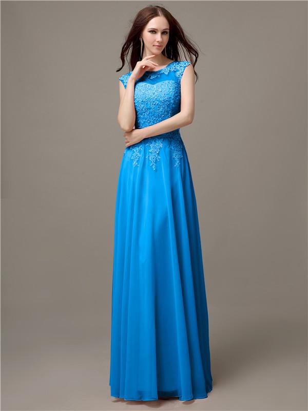 Floor-length Cap Sleeves Appliques Chiffon Bridesmaid Dresses