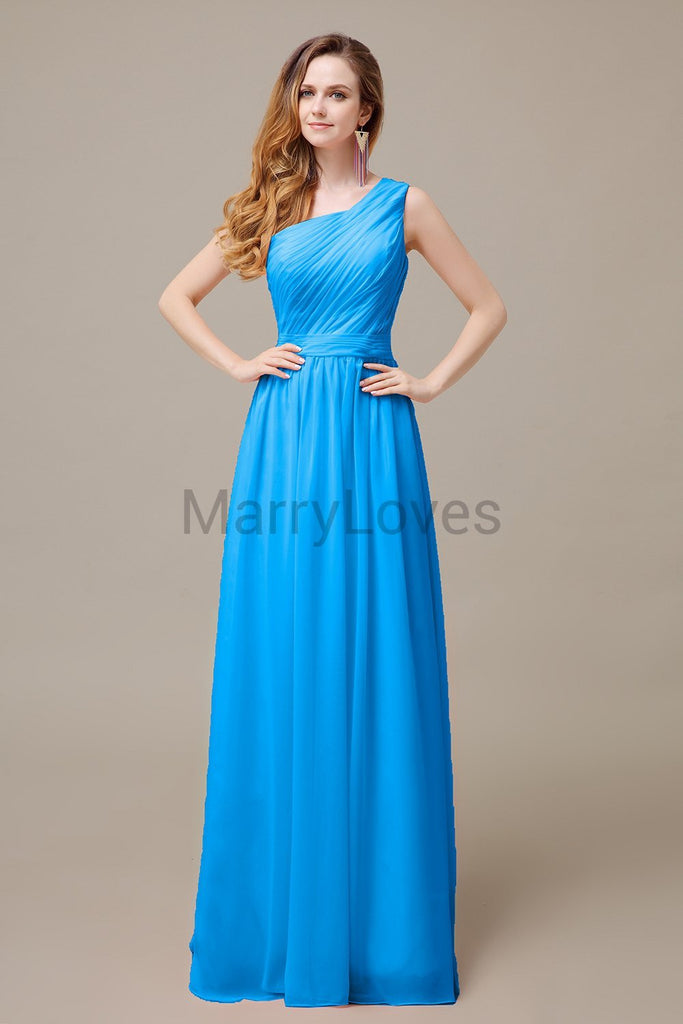 One Shoulder Pleats Floor Length Bridesmaid Dresses