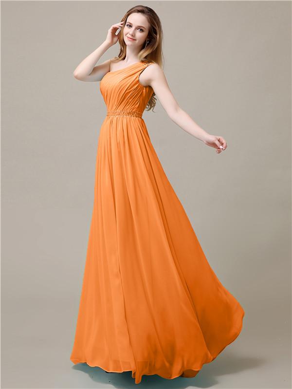 One Shoulder Chiffon Floor-Length Bridesmaid Dresses