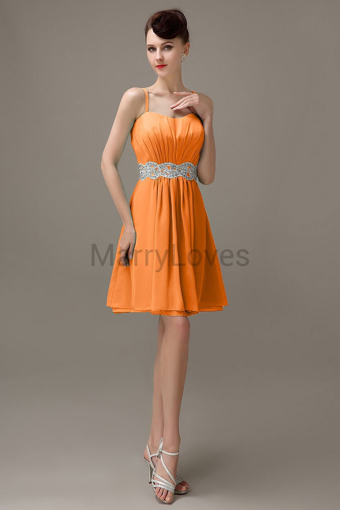 Spaghetti Strap Chiffon Short Bridesmaid Dresses