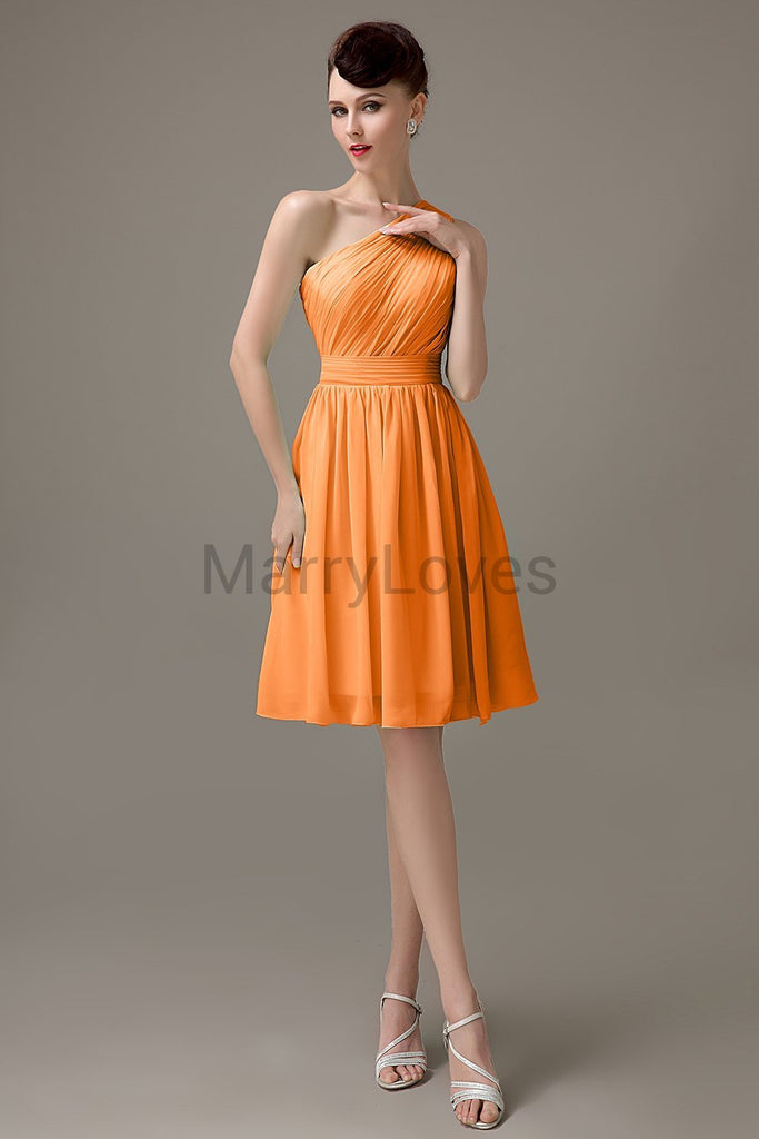 One Shoulder Pleats Bridesmaid Dresses