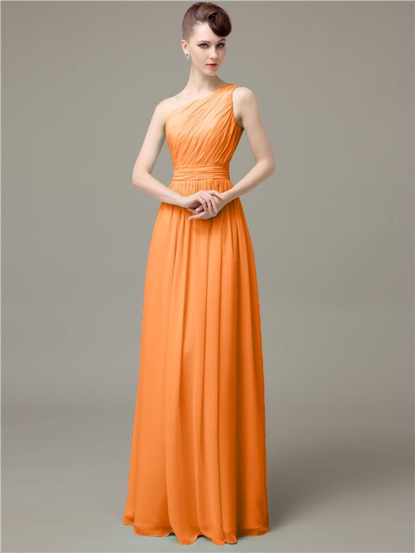 One Shoulder Pleats Chiffon Bridesmaid Dresses