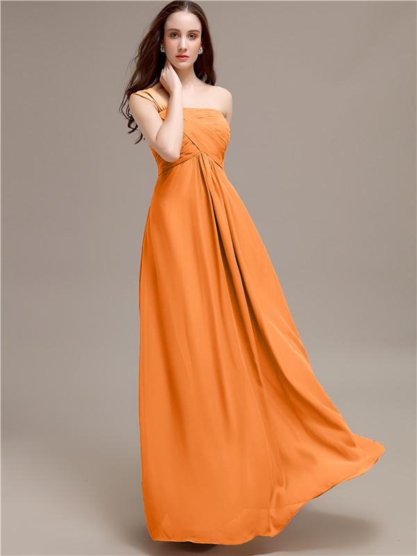 A-line One-shoulder Long Chiffon Bridesmaid Dresses