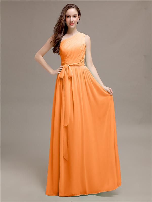 A-line One-shoulder Bridesmaid Dresses With Belt