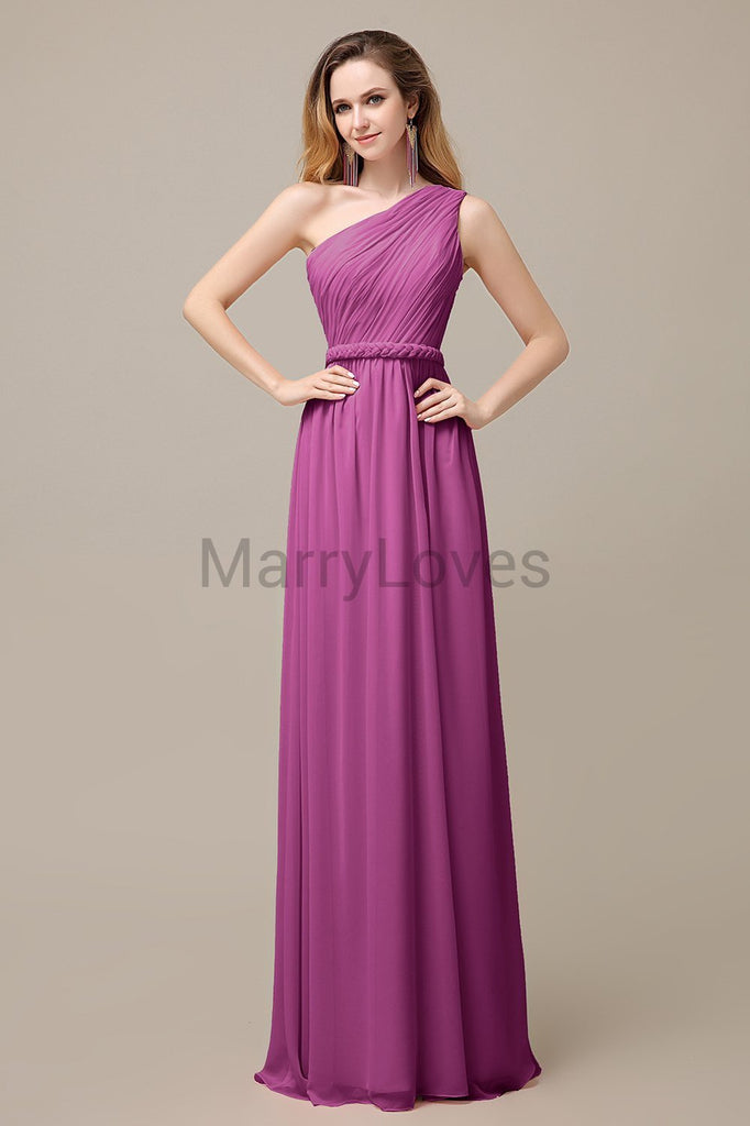 One Shoulder Chiffon Floor Length Bridesmaid Dresses