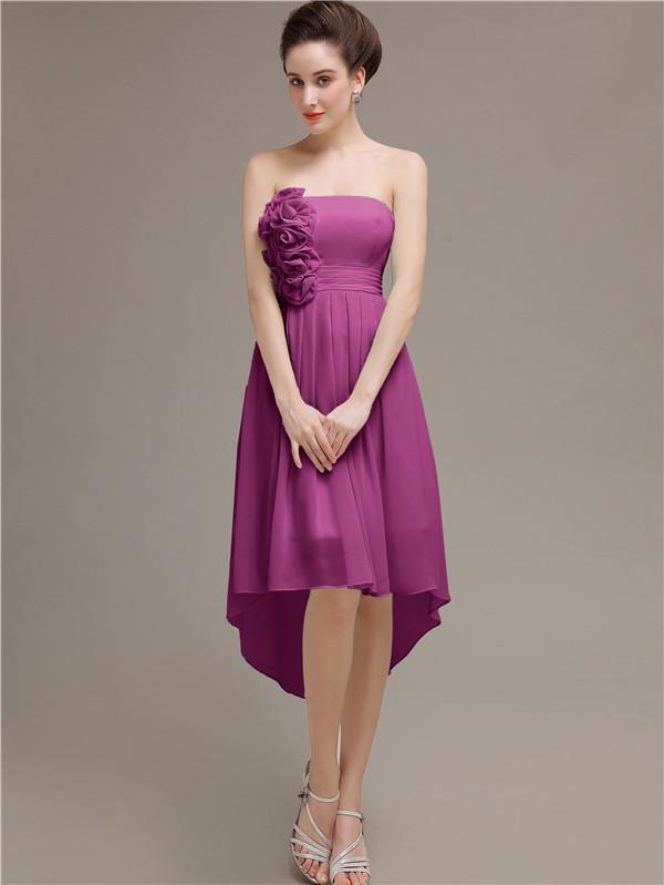 Strapless High Low Chiffon Bridesmaid Dresses