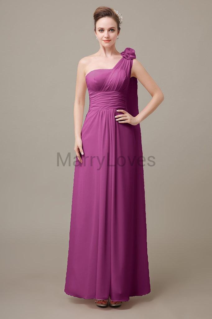 One Shoulder Long Chiffon Bridesmaid Dresses