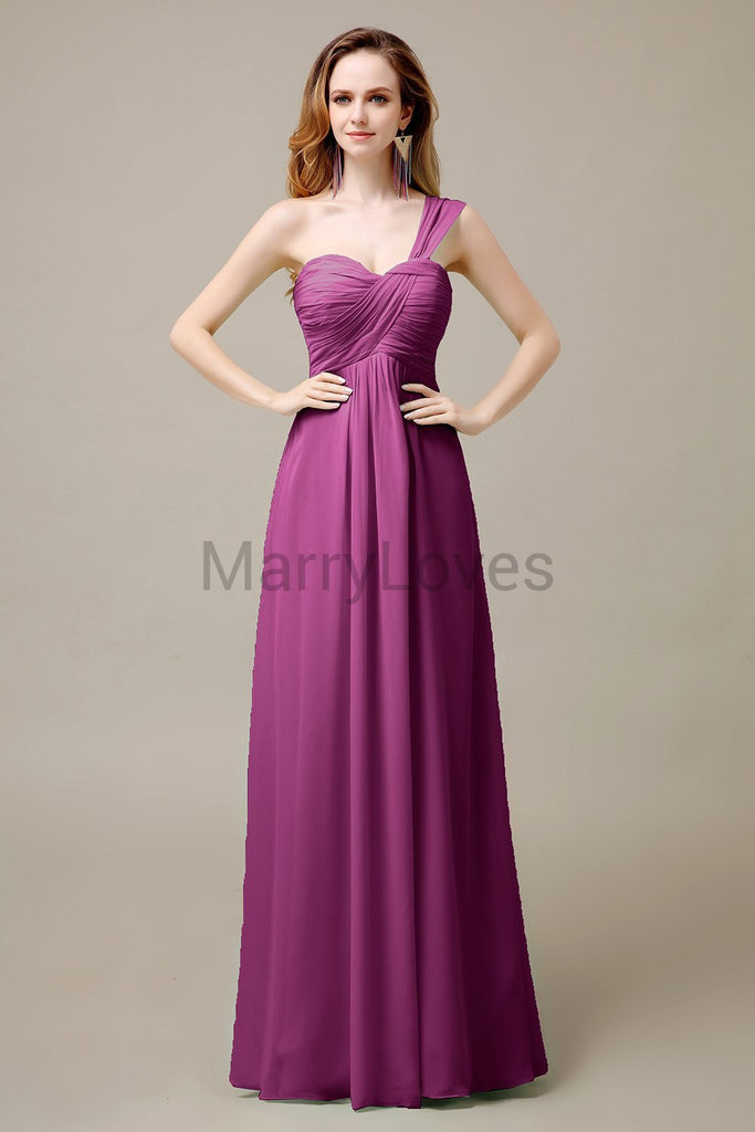 One Shoulder Chiffon Long Bridesmaid Dresses